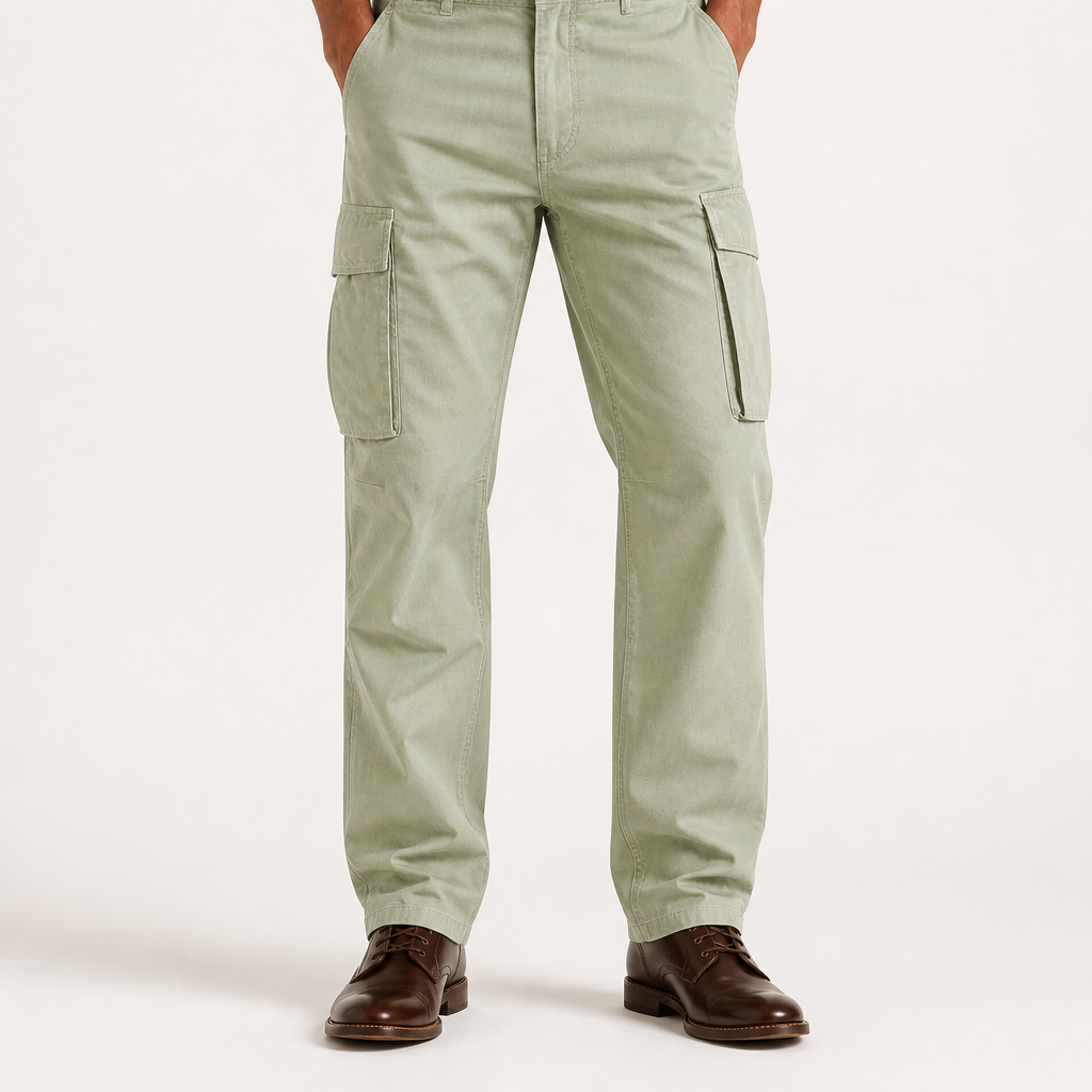 Colter | Mens Drawstring Pocket Cargo Work Trousers Pants, Light Green