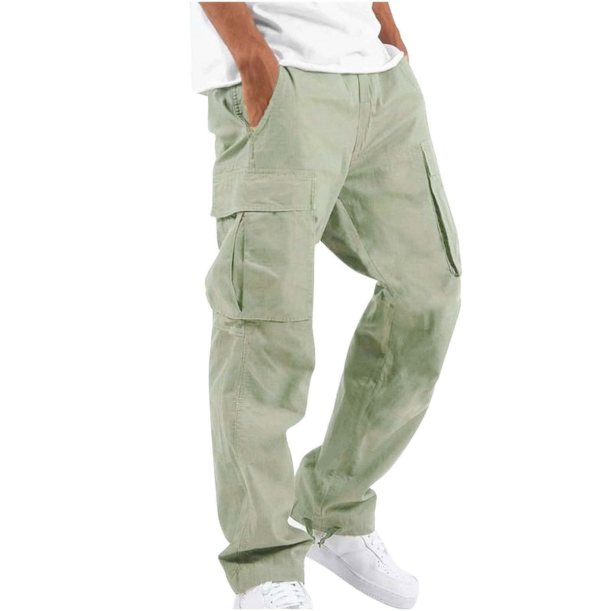 Colter | Mens Drawstring Pocket Cargo Work Trousers Pants - Light Green