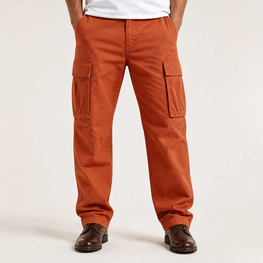 Colter | Mens Drawstring Pocket Cargo Work Trousers Pants, Orange