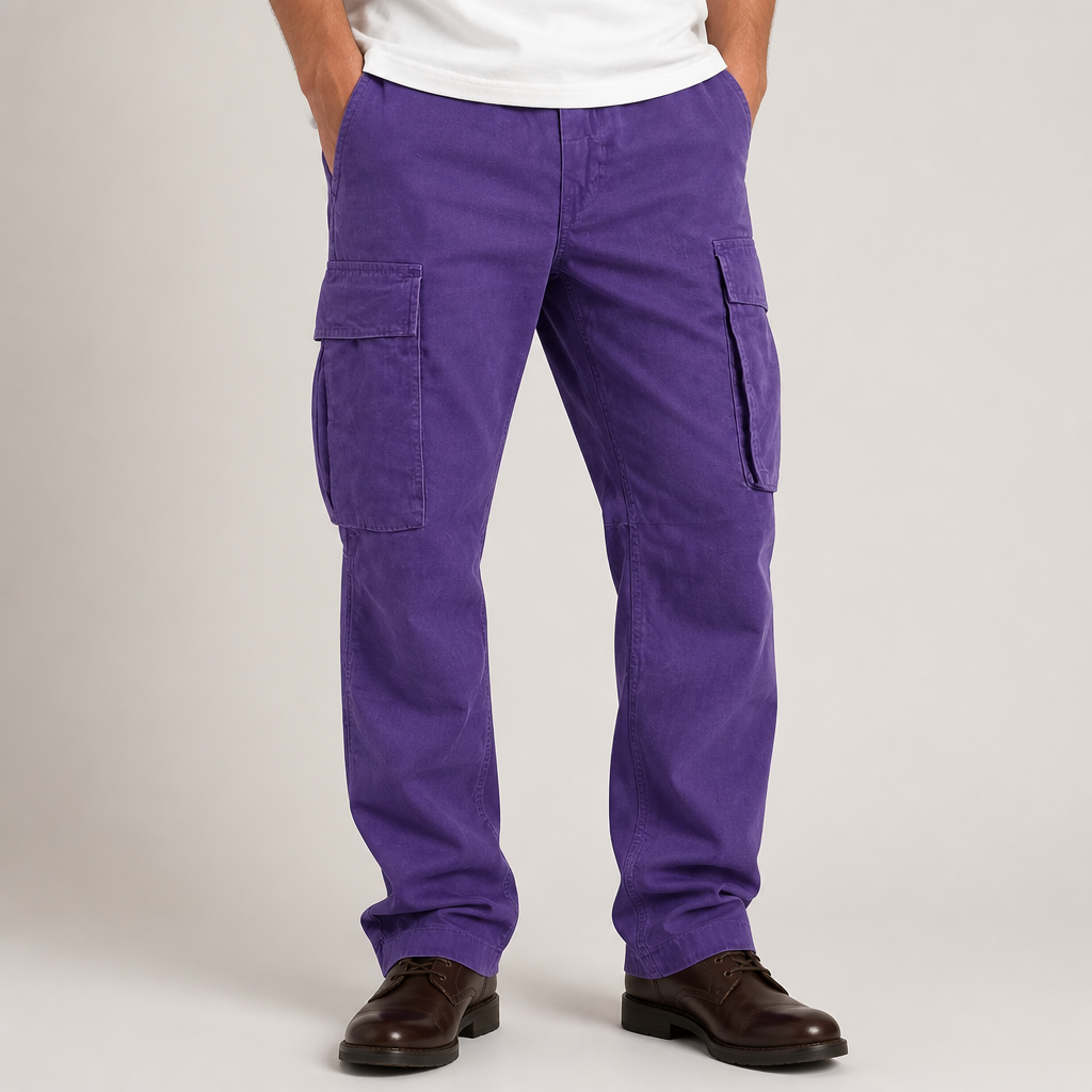 Colter | Mens Drawstring Pocket Cargo Work Trousers Pants, Purple