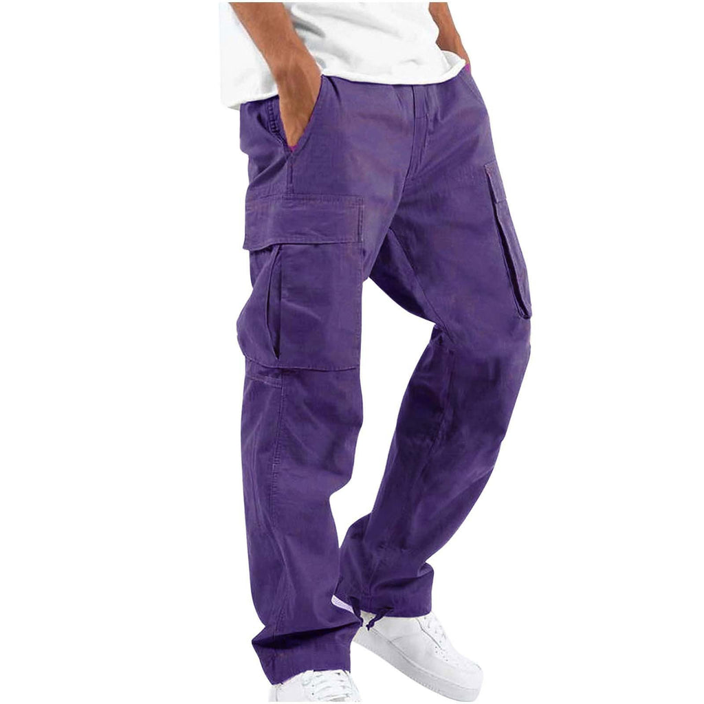 Colter | Mens Drawstring Pocket Cargo Work Trousers Pants - Purple