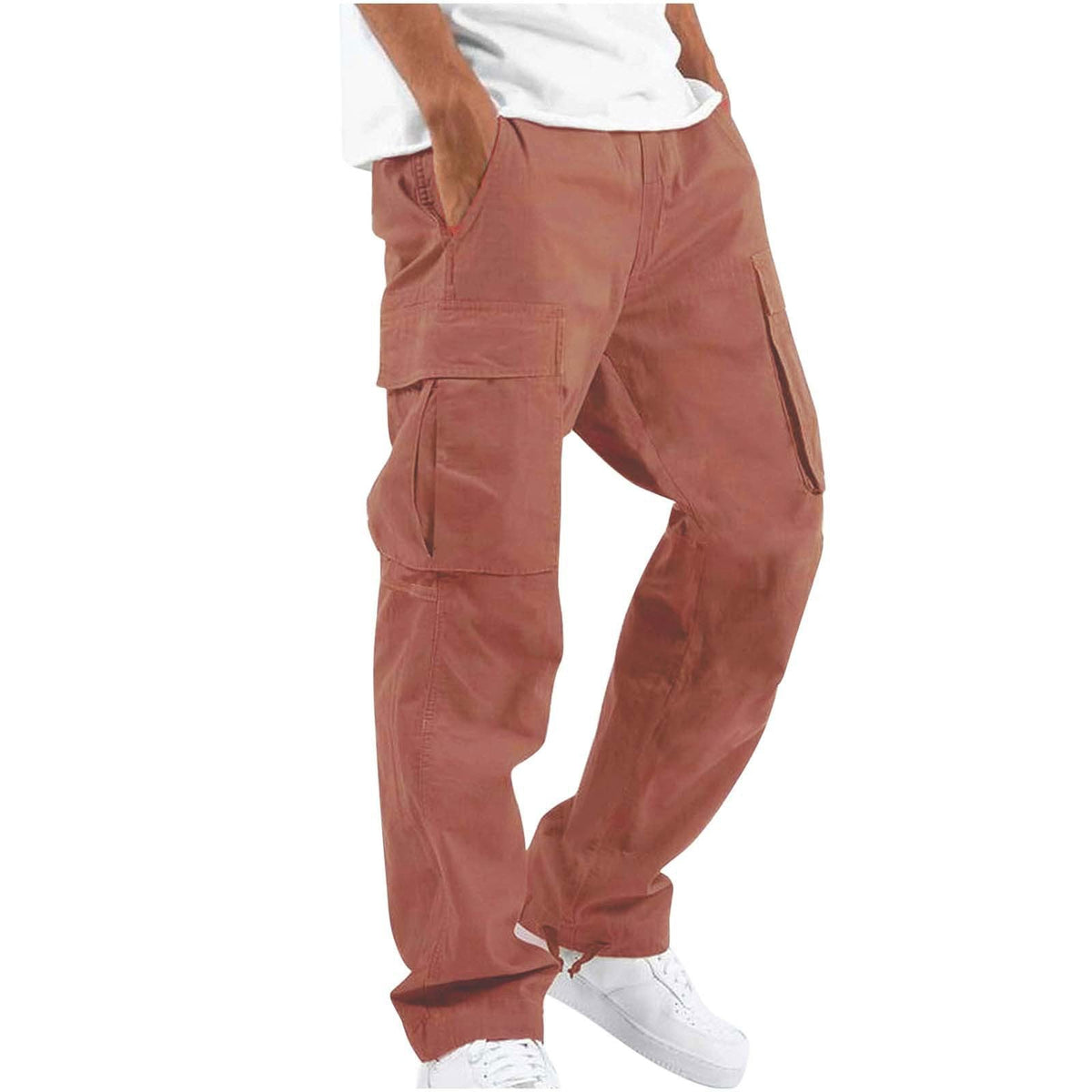 Colter | Mens Drawstring Pocket Cargo Work Trousers Pants - Watermelon Red