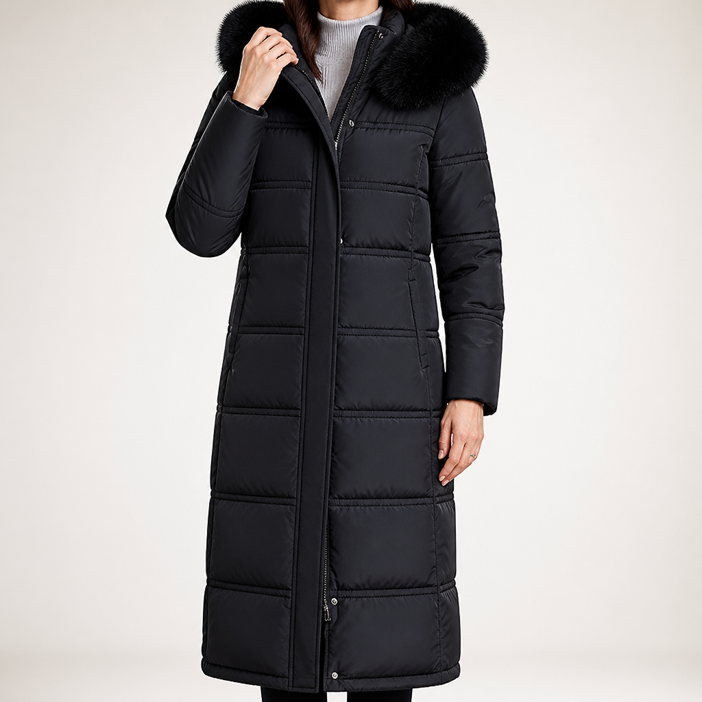Constantine Womens Long Hooded Fur Collar Padded Winter Coat, Black