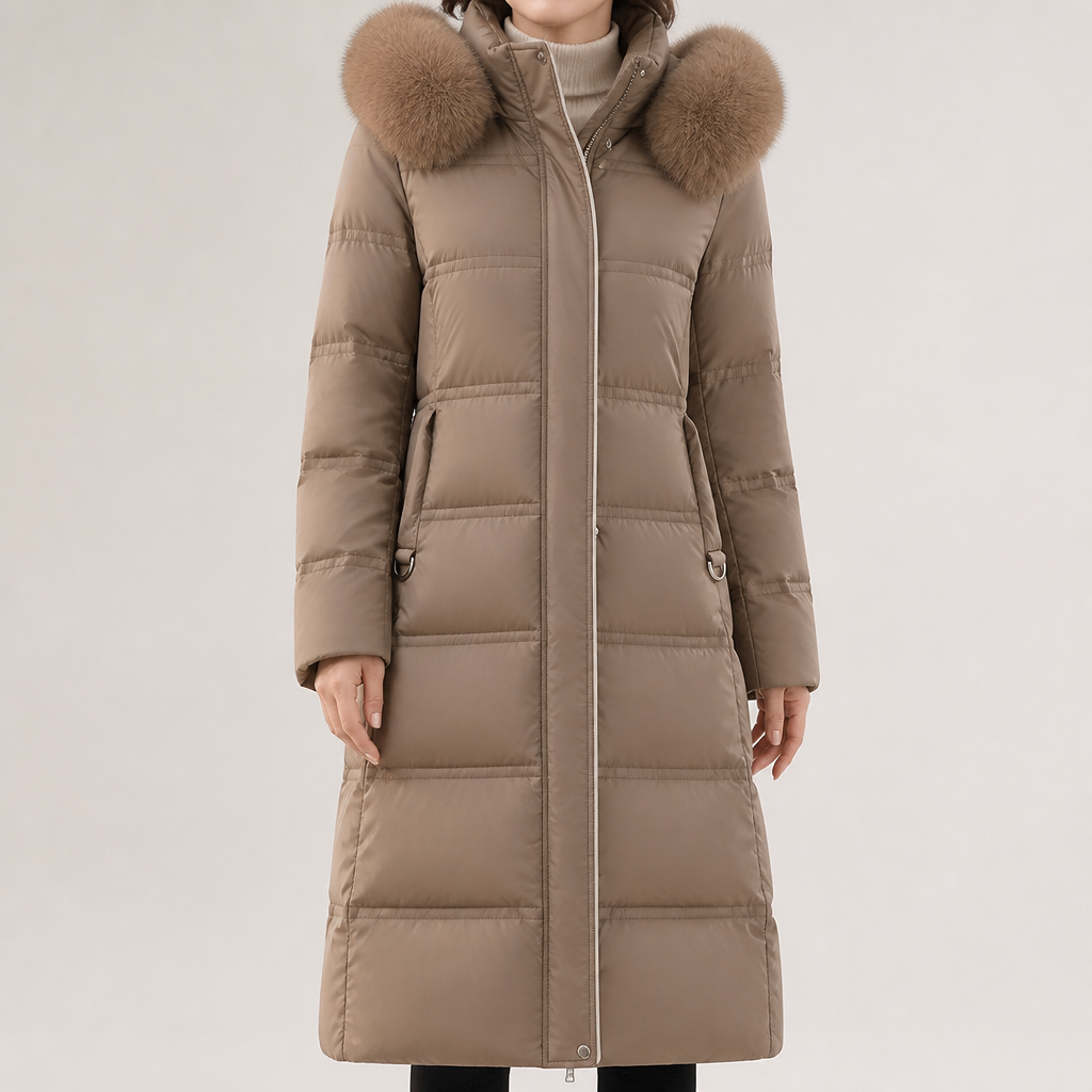 Constantine Womens Long Hooded Fur Collar Padded Winter Coat, Coffee