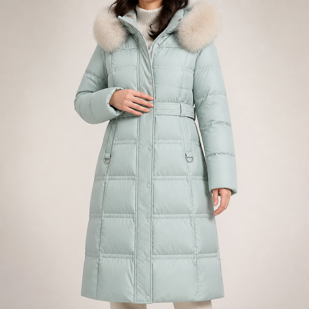 Constantine Womens Long Hooded Fur Collar Padded Winter Coat, Green 2