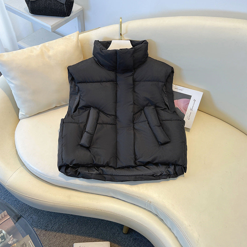 Cora | Womens Cropped Stand Collar Puffer Vest, Black