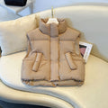 Cora | Womens Cropped Stand Collar Puffer Vest, Khaki