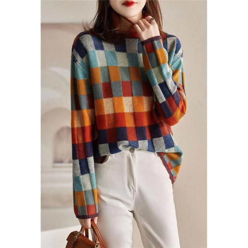 Coralie | Womens Checkerboard Knitted Jumper - 1