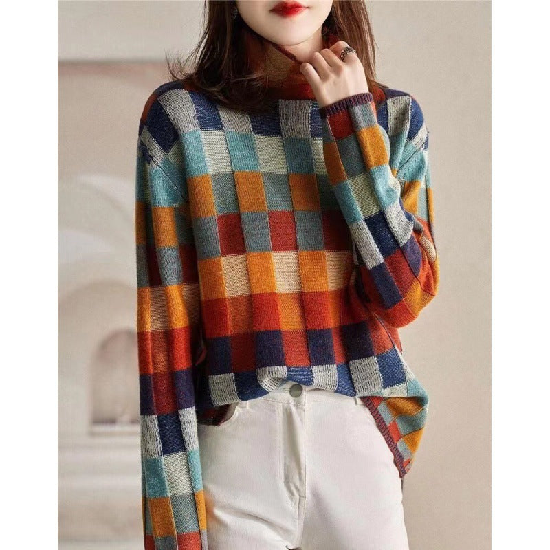 Coralie | Womens Checkerboard Knitted Jumper - 3