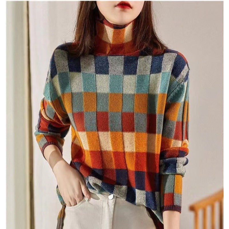Coralie | Womens Checkerboard Knitted Jumper - Multi