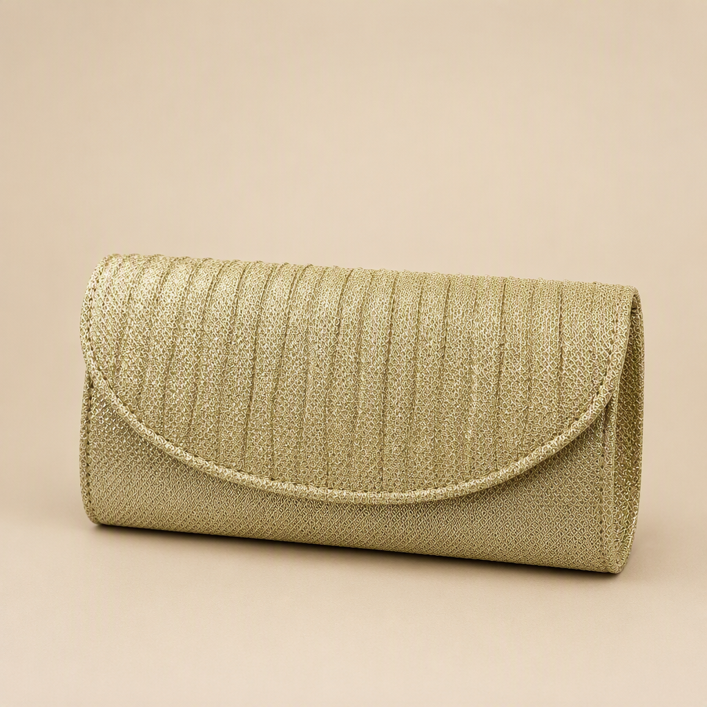 Coralie | Womens Clutch Bag Pleated Evening Party Crossbody Bag, Gold 4
