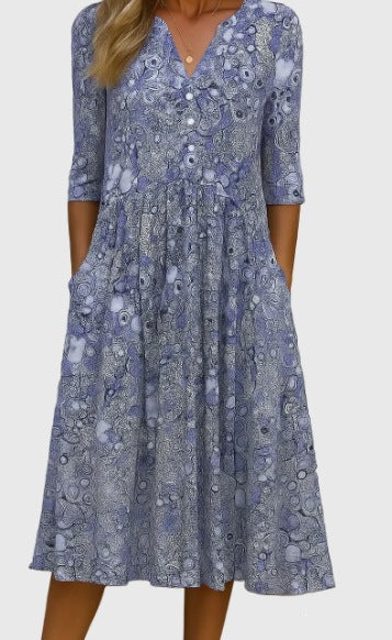 Coraline | Womens V Neck Printed Vacation Dress with Pockets - 11