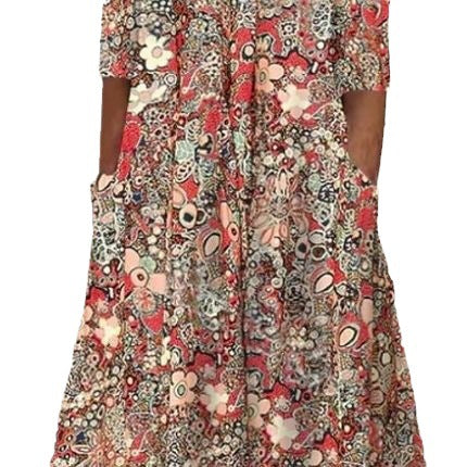 Coraline | Womens V Neck Printed Vacation Dress with Pockets - 4