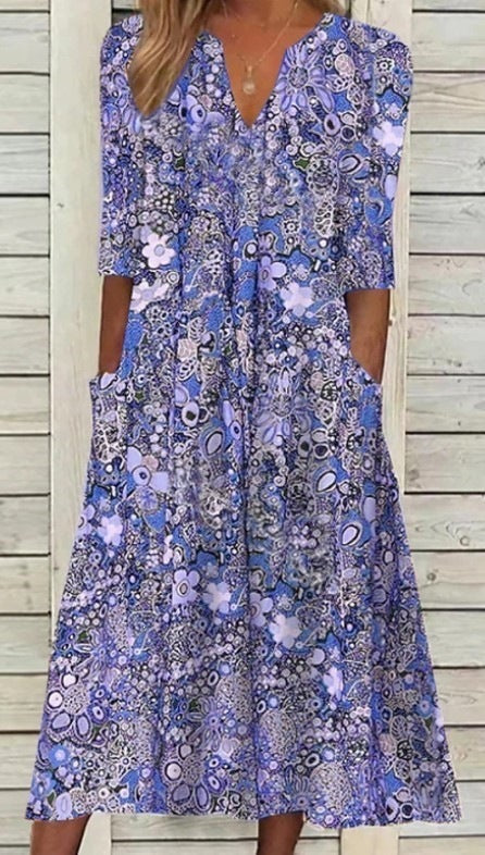 Coraline | Womens V Neck Printed Vacation Dress with Pockets - 6