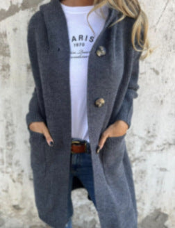 Cordelia | Womens Long Hooded Knit Cardigan Pocket Button Jacket - 8