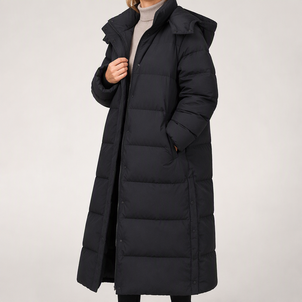 Cordelia | Womens Padded Coat Longline Cotton Quilted Winter Coat, Black