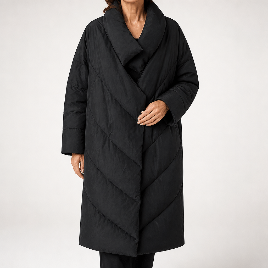 Cordelia | Womens Puffer Coat Longline Duck Down Warm Winter Coat, Black