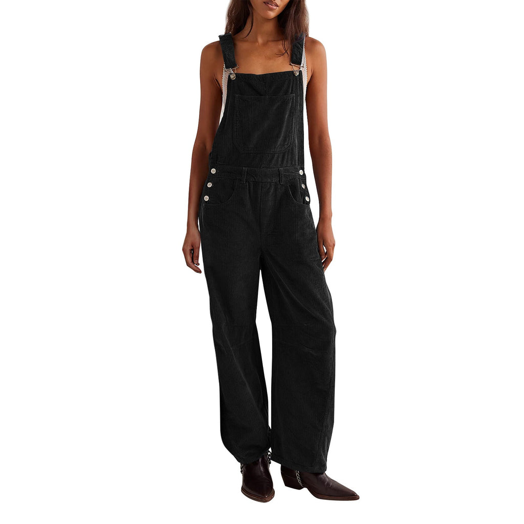 Coretta | Womens Corduroy Dungarees - Black