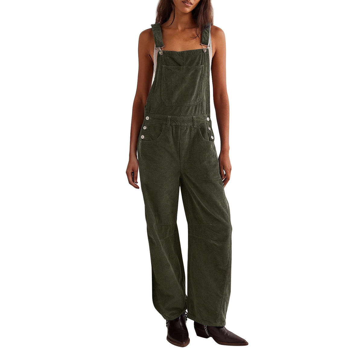 Coretta | Womens Corduroy Dungarees - Dark Grey