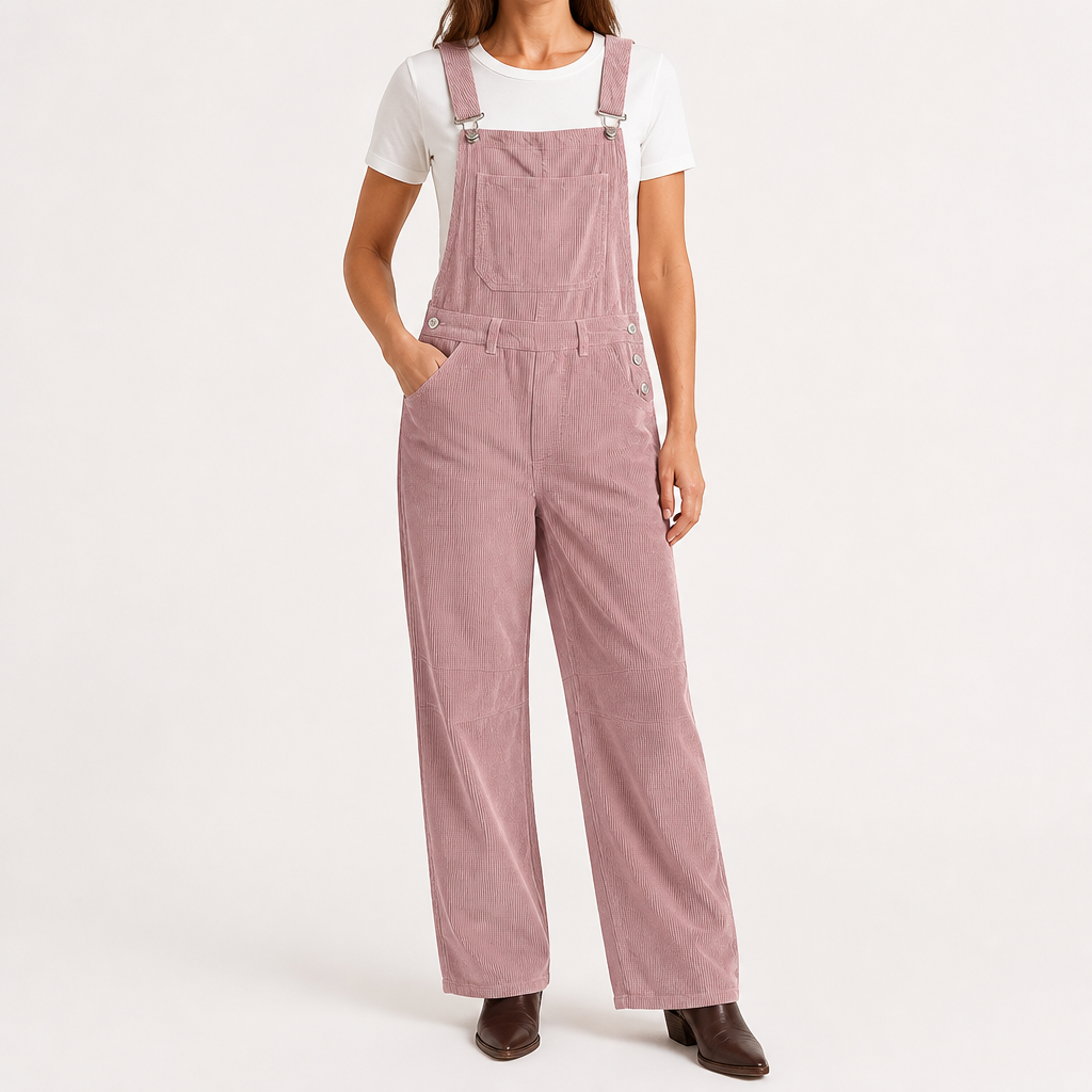 Coretta | Womens Corduroy Casual Adjustable Strap Vintage Overalls Dungarees, Pink