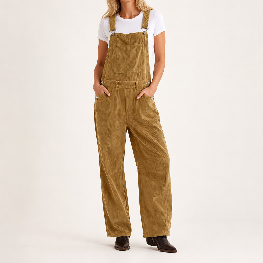 Coretta | Womens Corduroy Casual Adjustable Strap Vintage Overalls Dungarees, Yellow
