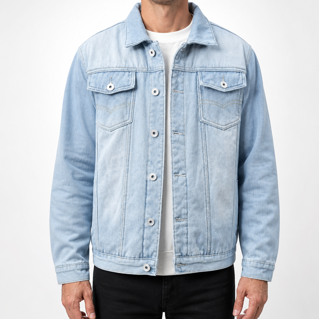 Cormac | Mens Fleece Lined Denim Jean Casual Jacket, Light Blue 2