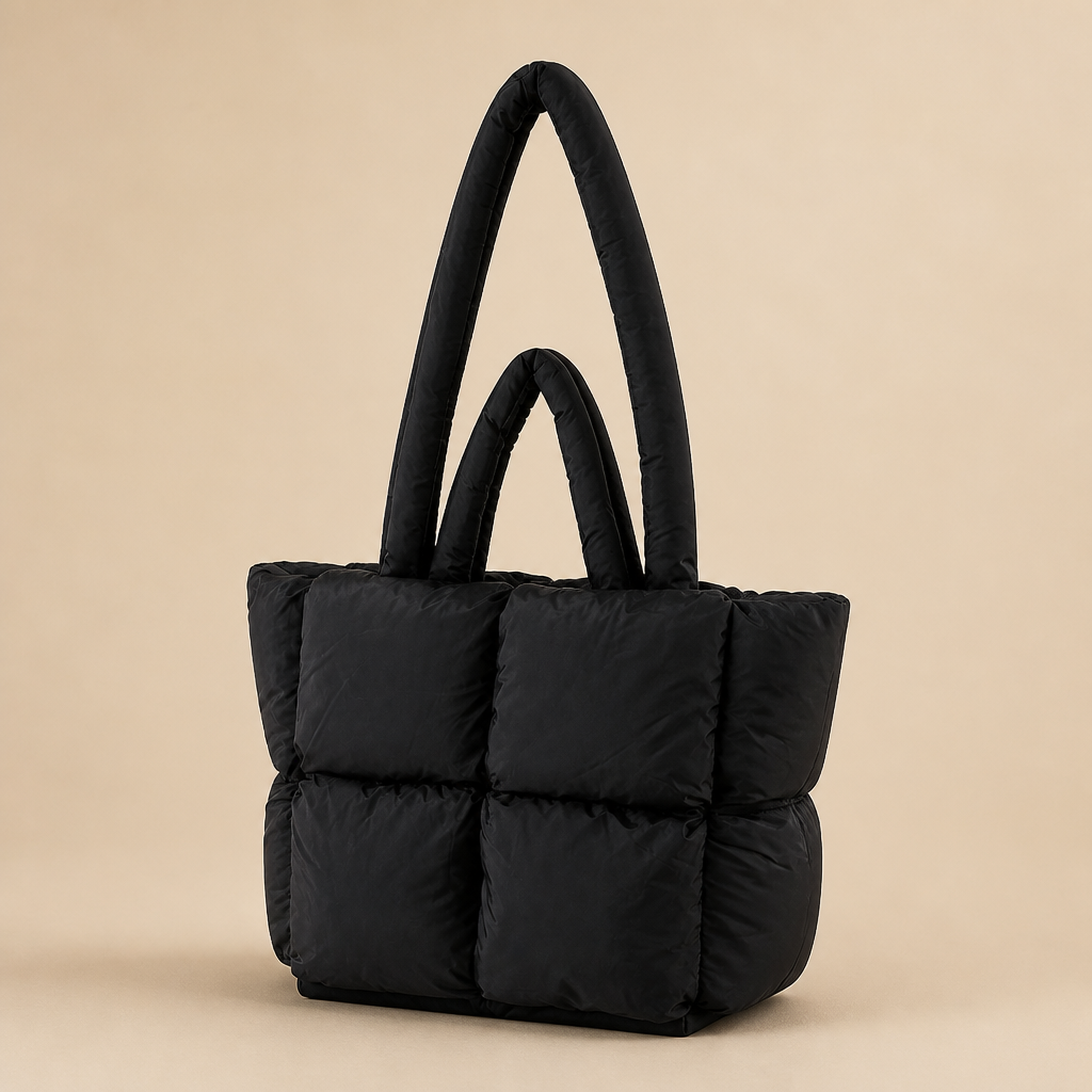 Cosette | Womens Quilted Padded Shoulder Tote Handbag Bag, Black