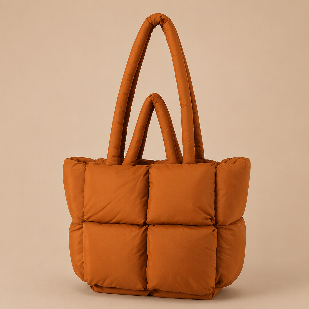 Cosette | Womens Quilted Padded Shoulder Tote Handbag Bag, Brown
