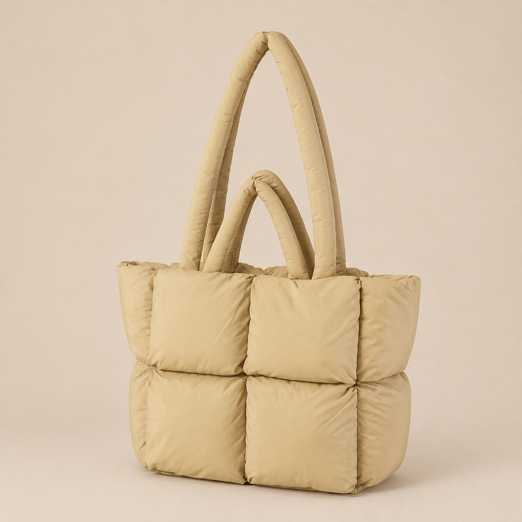 Cosette | Womens Quilted Padded Shoulder Tote Handbag Bag, Khaki