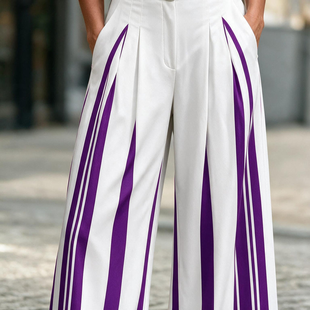 Cosima | Womens Wide Leg Trousers High Waisted Striped Dress Palazzo Pants - 1