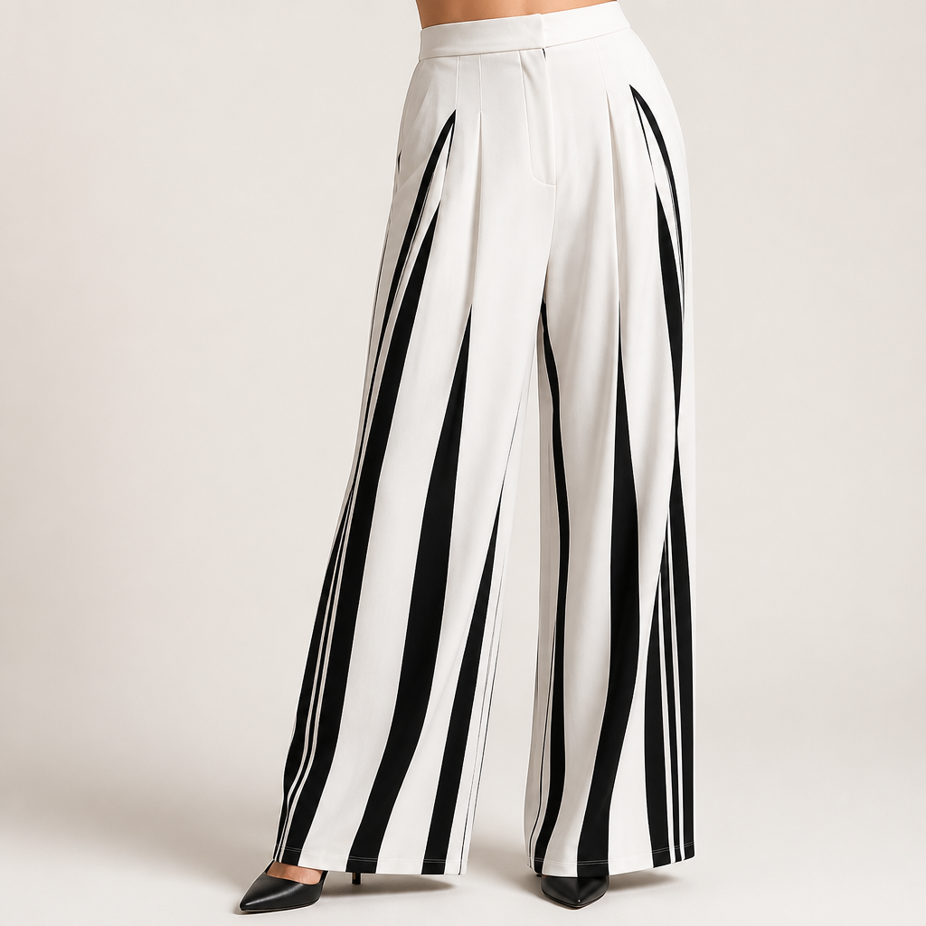 Cosima | Womens Wide Leg Trousers High Waisted Striped Dress Palazzo Pants, Black