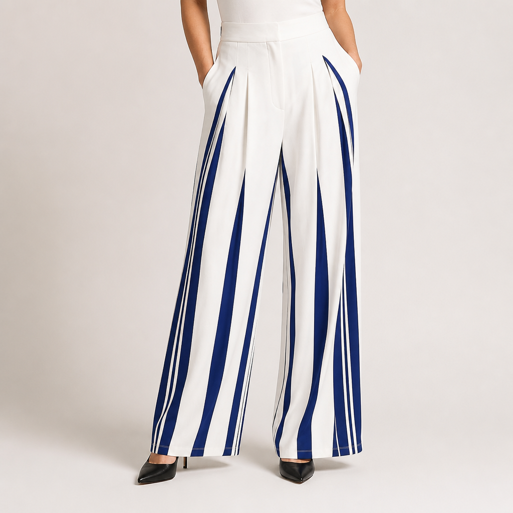 Cosima | Womens Wide Leg Trousers High Waisted Striped Dress Palazzo Pants, Blue