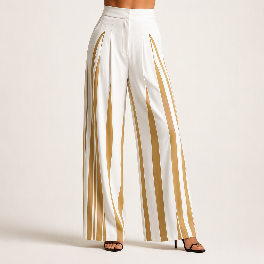 Cosima | Womens Wide Leg Trousers High Waisted Striped Dress Palazzo Pants, Gold