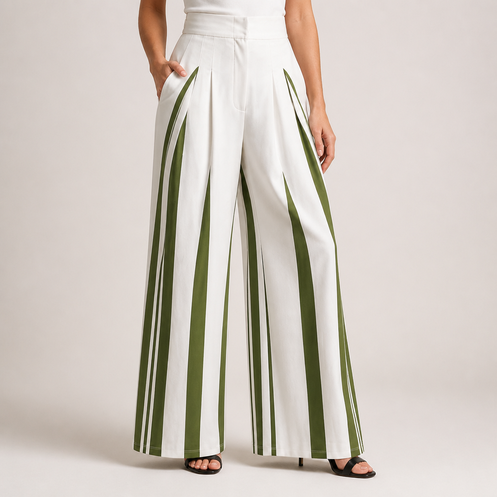 Cosima | Womens Wide Leg Trousers High Waisted Striped Dress Palazzo Pants, Green
