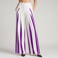 Cosima | Womens Wide Leg Trousers High Waisted Striped Dress Palazzo Pants, Purple