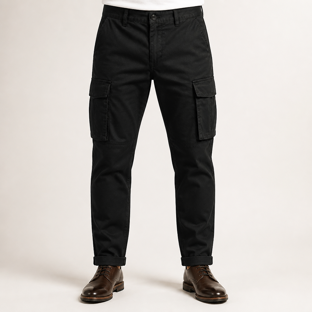 Cyrus | Mens Work Straight Leg Loose Casual Durable Trousers, Black