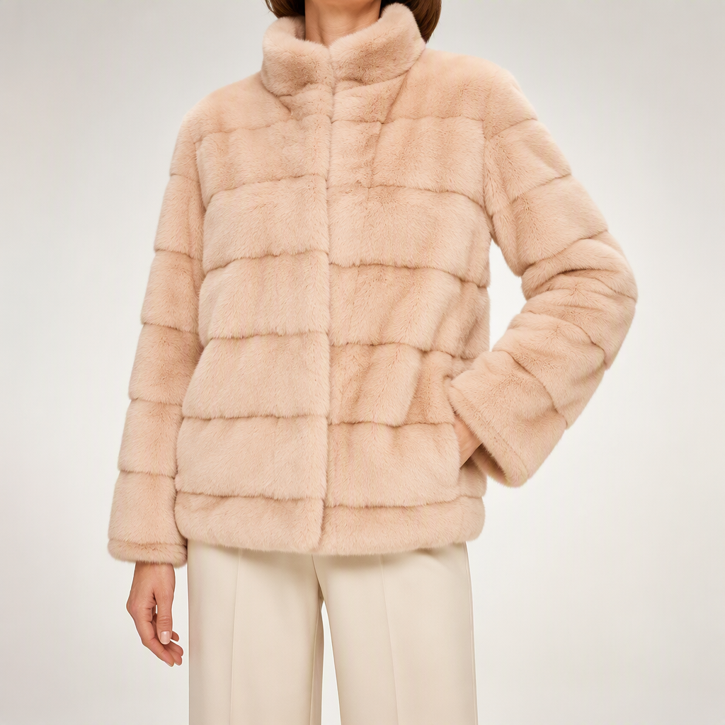 Cyrus | Womens Faux Fur Coat Mink Stand Collar Short Winter Coat, Apricot