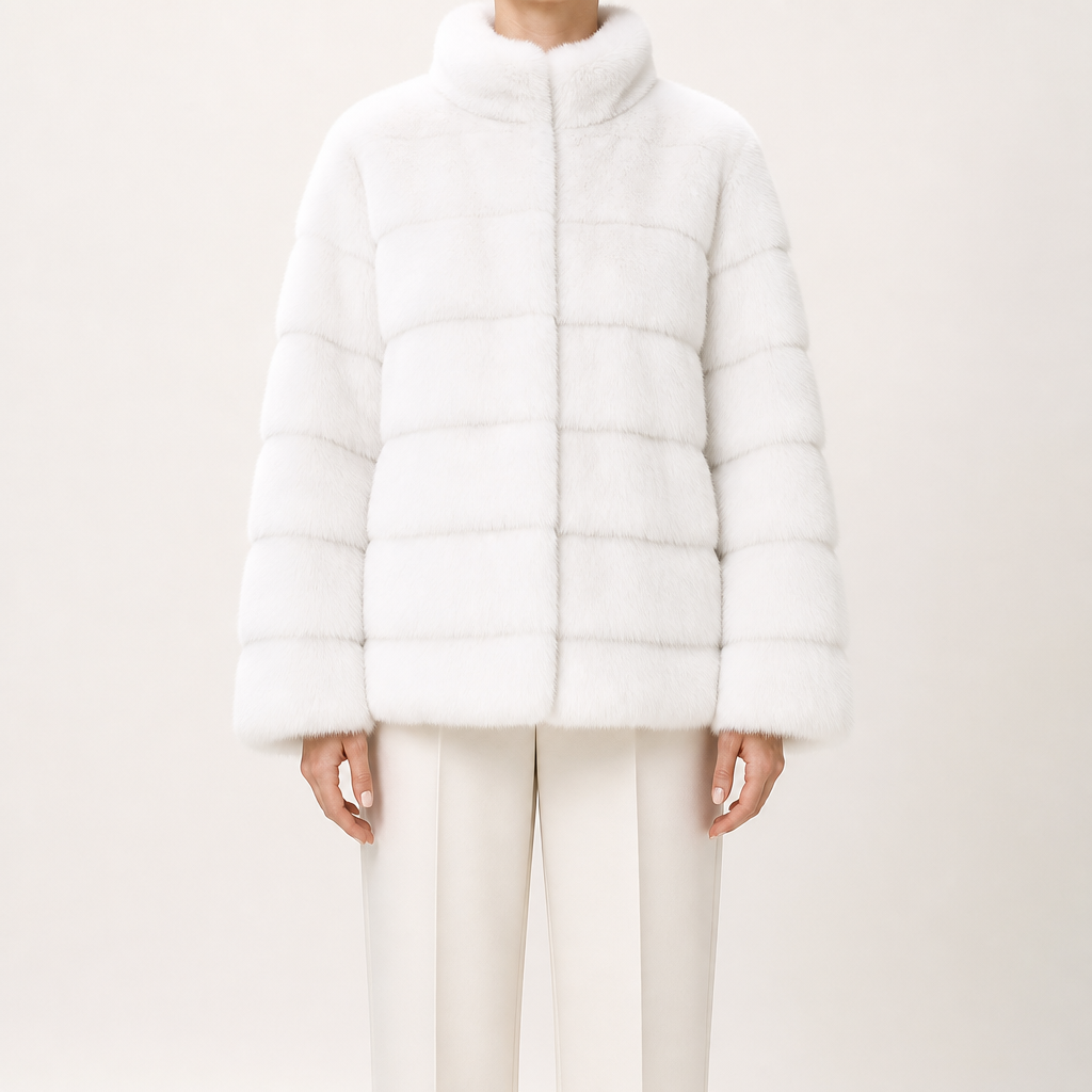 Cyrus | Womens Faux Fur Coat Mink Stand Collar Short Winter Coat, White