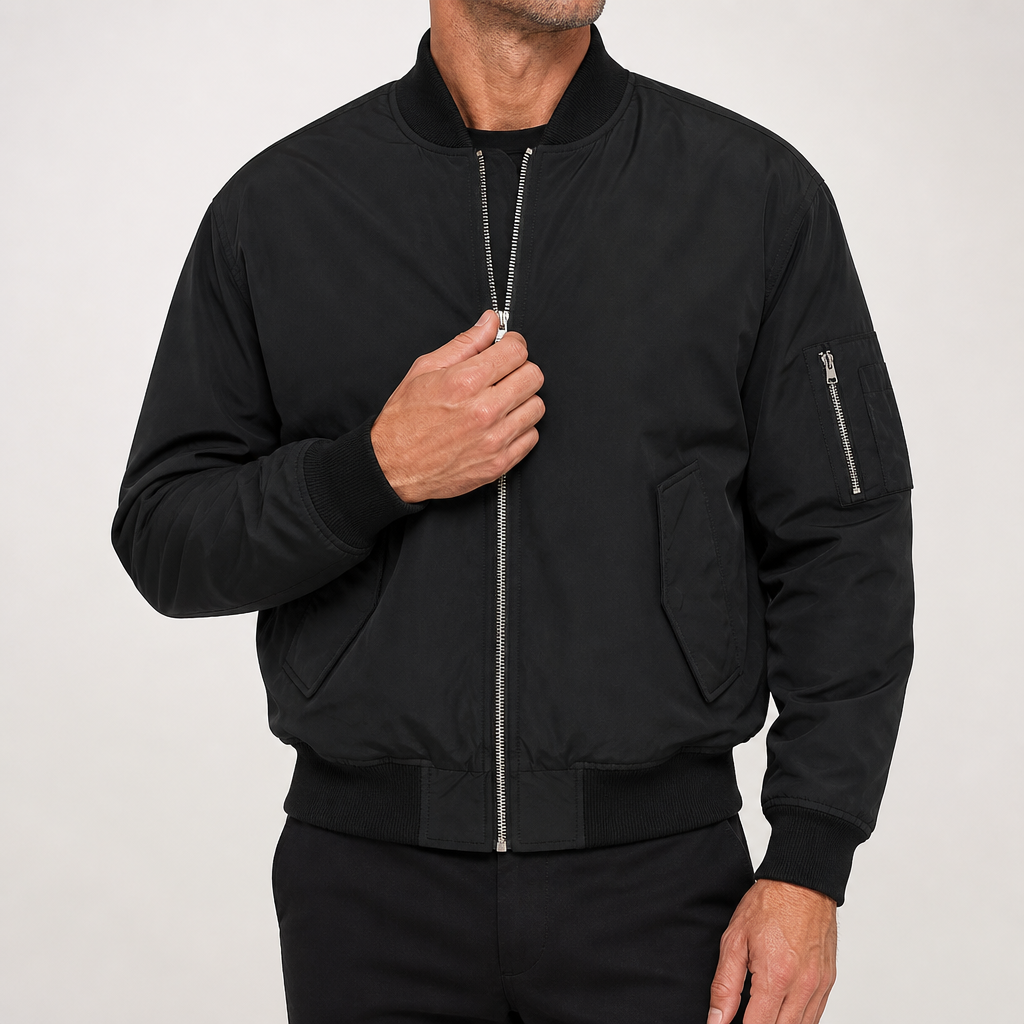 Dane | Mens Bomber Winter Water Repellent Black Zip Jacket, Black
