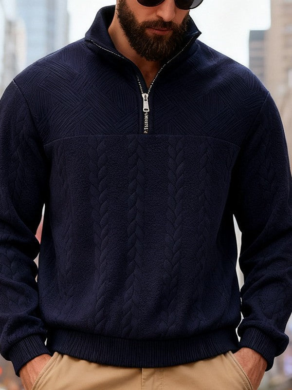 Dashiell | Mens Retro Casual Knitted Pullover Zip Shirt - 3