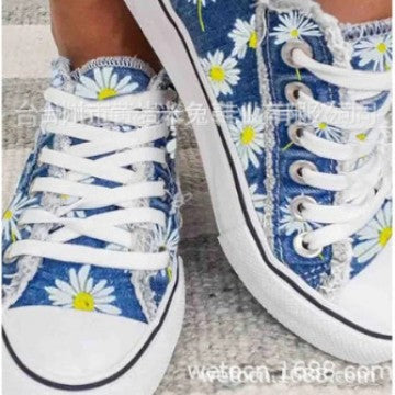 Delia | Womens Printed Canvas Lace Up On Flat Shoes - 1
