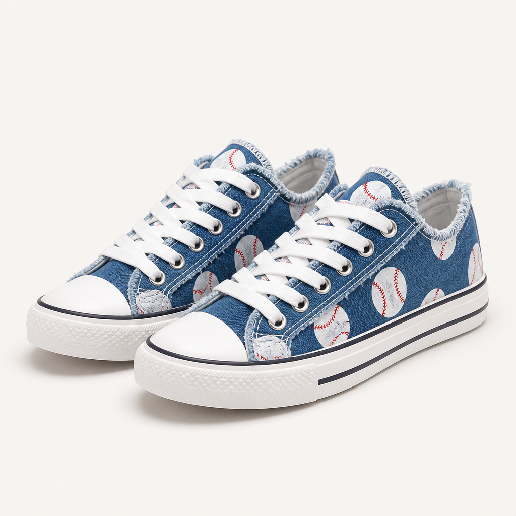 Delia | Womens Trainers Canvas Sneakers Printed Lace Up Flat Shoes, White
