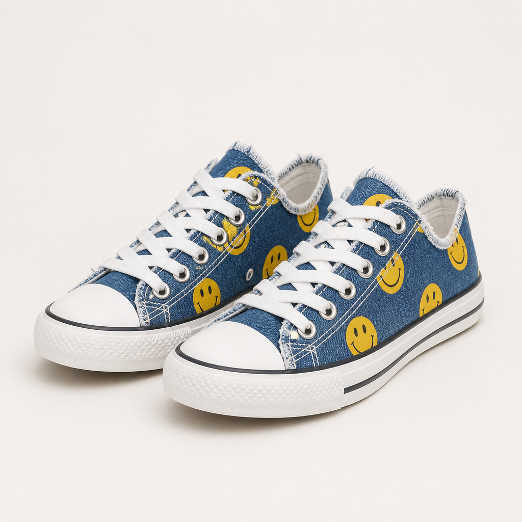 Delia | Womens Trainers Canvas Sneakers Printed Lace Up Flat Shoes, Yellow