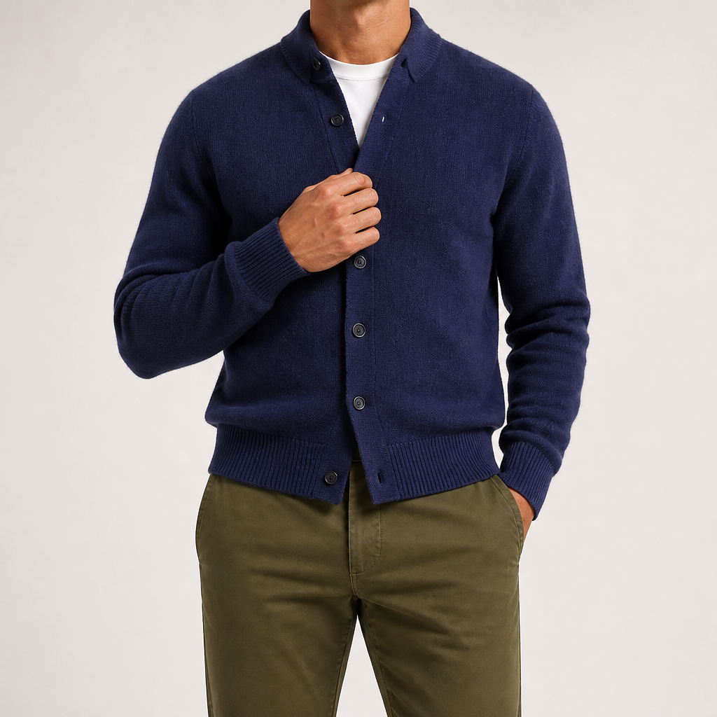Della | Mens Knitted Tracksuit Two Piece Set Hooded Cardigan Joggers Wool, Navy Blue 2
