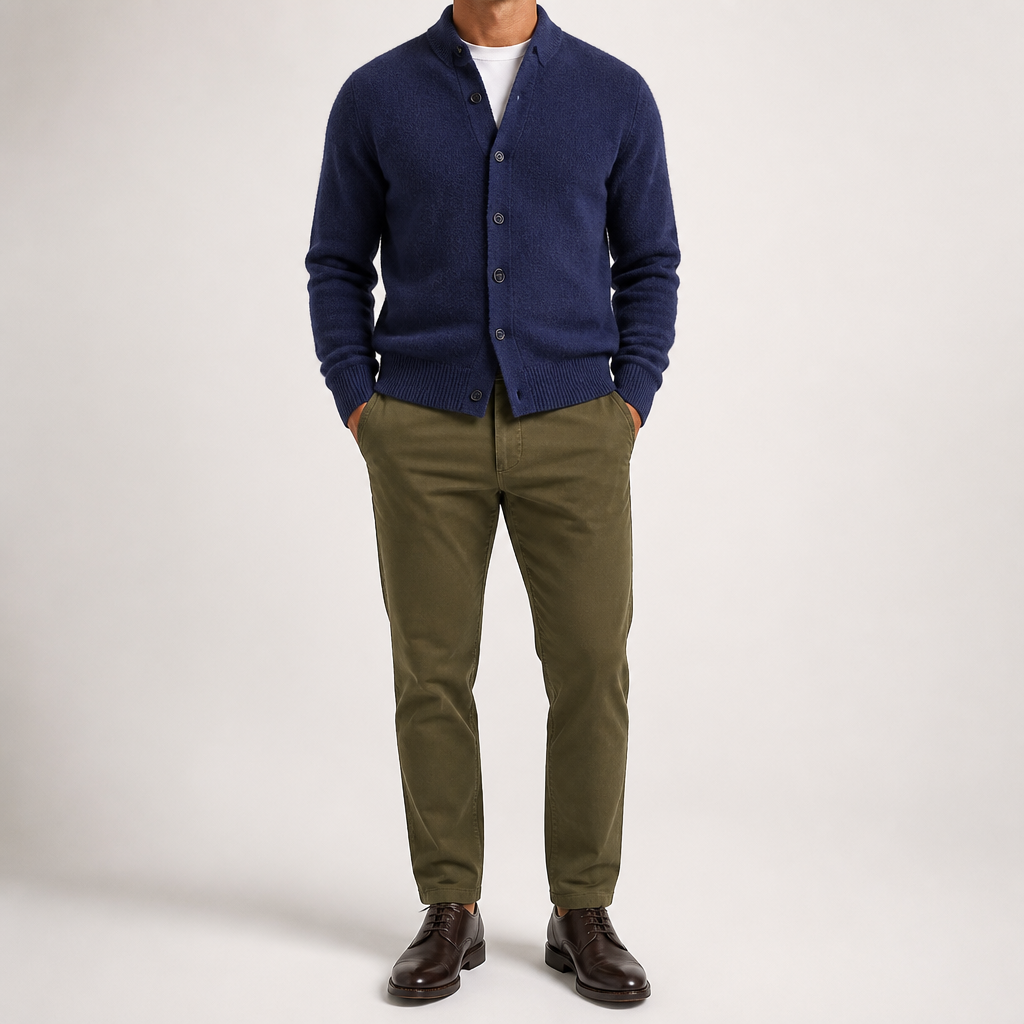 Della | Mens Knitted Tracksuit Two Piece Set Hooded Cardigan Joggers Wool, Navy Blue 2