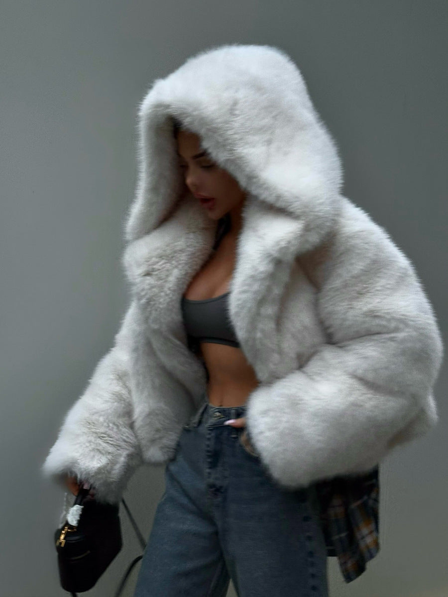 Delphine | Womens Hooded Fluffy Winter Faux Fur Jacket