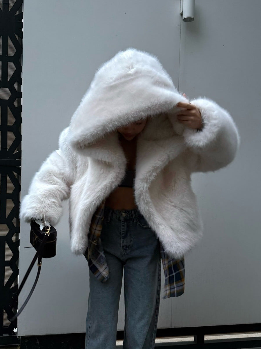 Delphine | Womens Hooded Fluffy Winter Faux Fur Jacket
