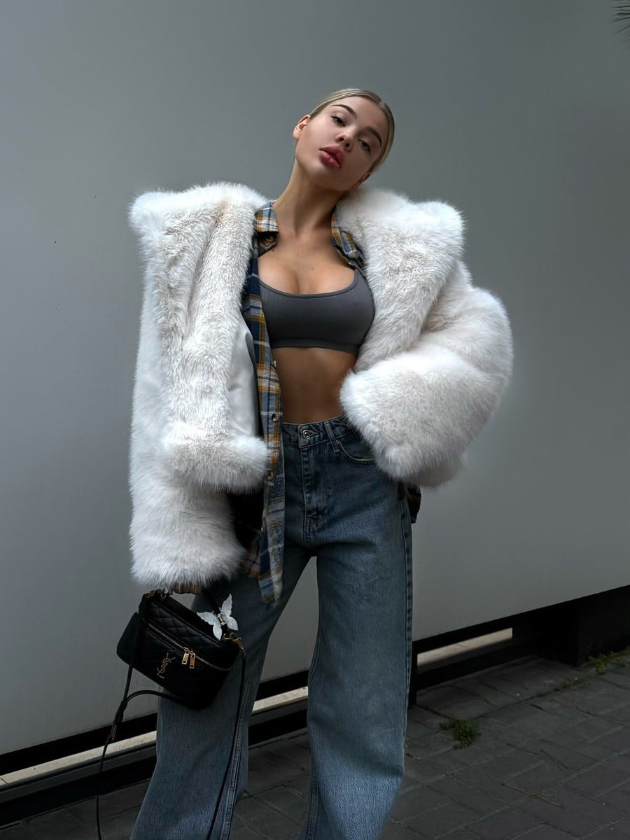 Delphine | Womens Hooded Fluffy Winter Faux Fur Jacket, White