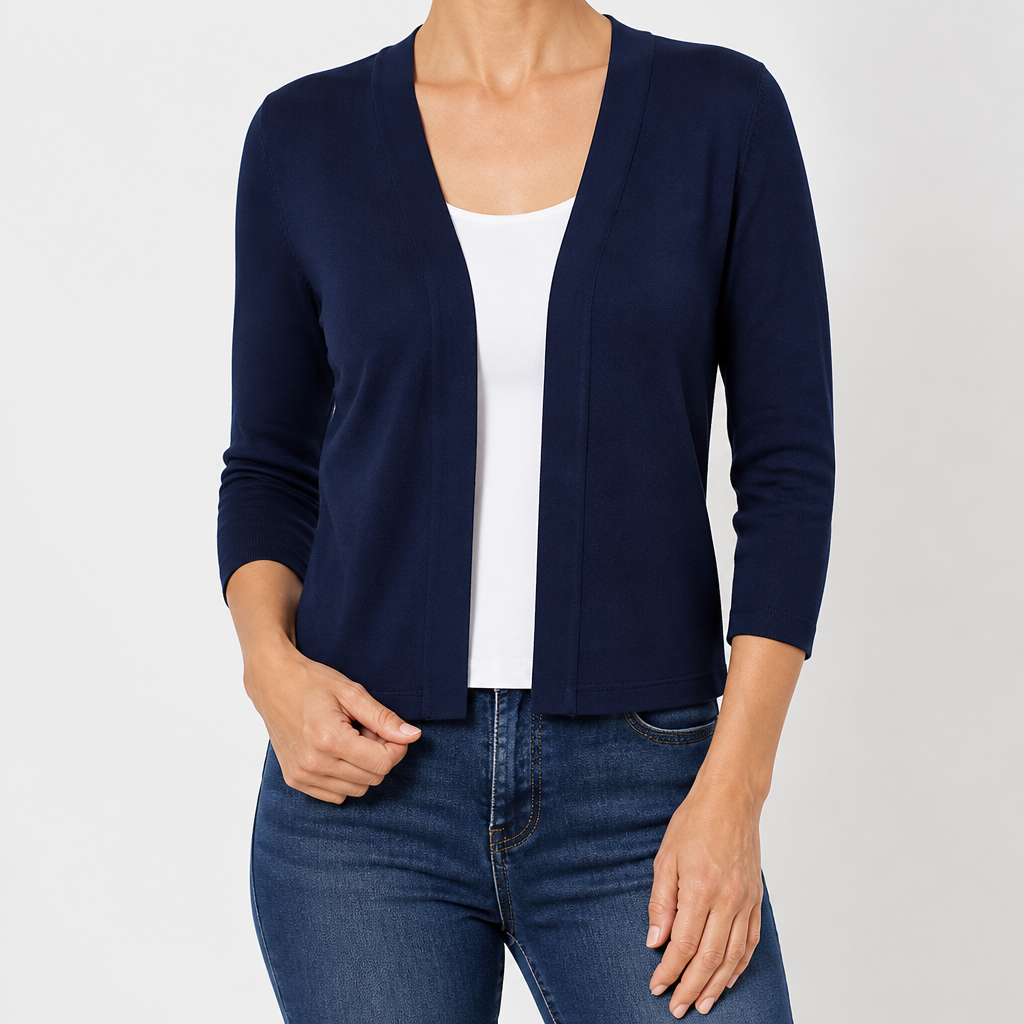 Delphine | Womens Cardigan Knitted Short Coat Versatile Outerwear, Dark Blue