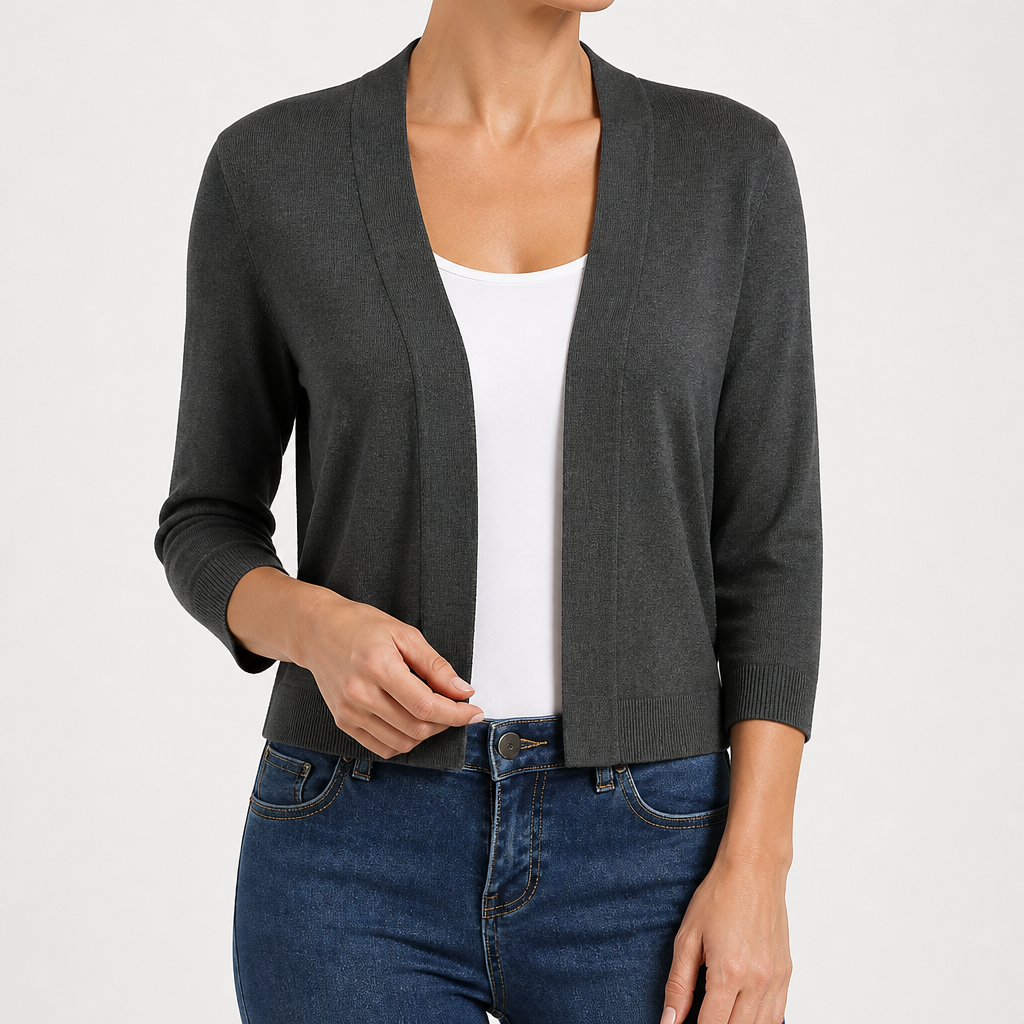 Delphine | Womens Cardigan Knitted Short Coat Versatile Outerwear, Dark Grey
